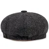 Gierig Rand Hoeden Mode Mannen Baretten Hoed Herfst Vintage Visgraat Octagon Cap S Casual Pompoen Gatsby Platte gorras 231213