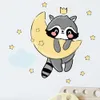 Cartone animato simpatico procione luna d'oro stelle animali adesivi murali per la camera dei bambini adesivi murali per la cameretta dei bambini adesivi decorativi per la casa