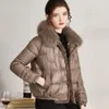 Parka da donna in vera pelliccia di volpe collo invernale da donna piumino d'anatra bianco da donna corto caldo piumino femminile allentato vintage Parka capispalla 231212