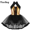 Dancewear Kids Girls paljetter Ballet Dance Tutu Dress Sparkly Halter Gymnastics Leotard Modern Latin Jazz Dance Clothes 231213