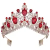 Haarspangen, rote Kristall-Brautkrone mit Kämmen, luxuriöse Strass-Tiaras, Kopfbedeckung, Festzug, Geburtstag, Party, Braut, Hochzeitskleid, Schmuck