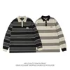 Herrpolos japansk vintage rand långärmad lapel skjorta för män kvinnor lös trend streetwear bf stil preppy bomull tröja 231212
