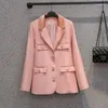 Damenanzüge Mode Rosa Schwerindustrie Samt Anzugjacke 2023 Frühling Herbst Einreiher Slim Blazer Mäntel Frauen Kleidung FP4