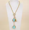 Guaiguai Jewelry White Biwa Pearl Turquoise Lariat 체인 목걸이 진짜 보석 석재 레이디 패션 jewellery6765574