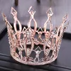 Fermagli per capelli vintage in oro rosa rotondo cristallo tiara da sposa regina corona per copricapo da sposa diadema gioielli per capelli da ballo1940