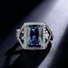 Bagues en diamant coloré Taille 6-9 Bijoux de luxe Designer Bleu Vert Jaune AAA Zircone Cubique Cuivre Or Argent Carré CZ Bague Eng293c