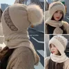 Cloche الشتاء هود بينيس سميكة الصوف القبعة الحياكة وشاح الفراء pompom crochet bonnet في الهواء الطلق التزلج جرات الجلود غطاء رأس دافئ 231213