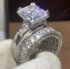 Choucong Brand New Vintage Jewelry 925 Sterling Silver Couple Rings Princess Cut Large Topaz Eiffel Tower Women Wedding Bridal Rin1222958