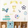 Elementos de jogo de futebol em aquarela, copo prêmio, adesivos de parede de futebol para quarto infantil, berçário de bebês, decalques de parede, decoração de quarto de jogos, pvc
