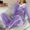 Vêtements de nuit pour femmes hiver polaire pyjama femmes chaud pyjamas solide velours 2 pièces pantalon maison costume moelleux décontracté pyjamas 231212