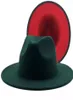 2021 New Outer Turquoise Inner Red Patchwork Wool Felt Jazz Fedora Hats Winter Dark Green Women Elegant Lady Church Panama Cap8431957