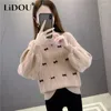 Women's Sweaters Autumn Winter Solid Color Fashion Long Sleeve Sweater Women High Street Casual Loose Bow Jacquard Weave All-match Chic Tops