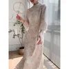 Roupas étnicas 3 cores mulheres doce renda cheongsam estilo chinês feminino vestido longo vintage qipao elegante manga vestidos de noite s a xxl