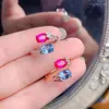 Cluster-Ringe Blauer und rosa Topas-Ring für Party 5 mm 7 mm natürlicher 925er Silberschmuck mit Vergoldung 18 Karat verstellbar