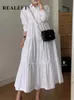 Basic Casual Dresses REALEFT Autumn 2023 White Oversize Women's Shirts Long Sleeve Straight Korean Loose A Line Dress Female 231212