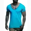 Hommes costumes B2626 arrivée col en V profond à manches courtes hommes T-shirt coupe ajustée haut fin T-shirt décontracté été T-shirt Camisetas