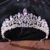Bijoux de cheveux de mariage couleur argent mode violet lilas cristal diadème couronnes reine rois princesse accessoires diadèmes de mariée 221012152R