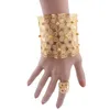 Brazalete de cadena de Dubái con anillo para mujer, pulsera de oro marroquí, joyería nigeriana, regalo de fiesta de boda, pulsera de hojas 3402223