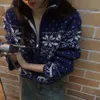 Designer de alta qualidade natal zíper cardigan camisola moda lapela natal floco de neve estilo alce manga longa camisola de malha cardigan