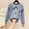 Maglieria da donna Pink Love Autunno Moda Pullover Maglione a maniche lunghe Cappotto allentato Giacca da ragazza in stoffa casual Colletto blu scuro Top Abbigliamento per donna