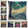 Pillow Japanese Style Landscape Painting Cover Four Seasons Nature Scenery Fuji Mountains Trees Rivers Sea Sofa Case