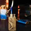 New Double Fire Crocodile Head No Gas Lighter Metal Turbine Large Firepower Outdoor Barbecue Cigar Igniter High End Gift for Men