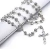 Collane con ciondolo 10mm Rosario Perline Collana a catena Colore argento Santo Gesù Per le donne Ragazze Preghiera religiosa Gioielli Gift7106239