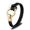 Charme pulseiras homens jóias punk preto trançado pulseira de couro geunine aço inoxidável âncora fivela moda pulseiras presente drop delive ote8y