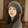 Berets Winter Comfort Knitted Beret Ladies Cute Sweet Tie All Matching Face Display Small Painter Hat Big Head Round