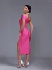 Casual Dresses Cut Out Side Split Birthday Evening Club Outfits Summer 2023 Midi Bandage Dress Women Pink Party BodyCon Elegant Sexy