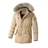 Jaquetas masculinas inverno para homens parkas com capuz de pele moda roupas engrossar quente ao ar livre ajustável cintura corda 231212