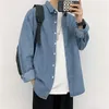 Camisas casuais masculinas estilo harajuku denim camisa de manga comprida solta primavera outono e blusa homens moda jaqueta casaco