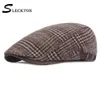 Sleckton Men039 Retro Plaid Berets Chapeau pour hommes Fashion Tweed Newsboy Caps Unisex Casual France Flat Cap Peaky Boulines Gorras12303792