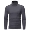 Costumes pour hommes B8652 automne hiver thermique à manches longues rouleau col roulé T-Shirt couleur unie hauts mâle mince basique Stretch T-Shirt haut