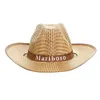 Bérets hommes rétro Western Cowboy été paille pour chapeau de soleil large bord bouclé lettres imprimées