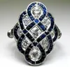 Vintage 925 Sterling Silber Ring Retro Blauer Saphir Diamant Schmuck Geburtstag Jahrestag Geschenk Kreuz Verlobung Cocktail Party Mi8966104