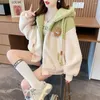 Women's Hoodies Autumn Winter Lamb Wool Cute Sweatshirts Coat Trend Thicken Loose Hooded Jacket Female Cartoon Bear Casual Tops