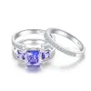 BONLAVIE 4Ct Created Tanzanite 925 Sterling Silver Engagement Rings 2Pcs Wedding Band Rings Set Women Bijoux Fine Jewelry239I