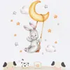 WaterColor Cute Bunny Swing on the Moon Cloud Wall Adesions for Kids Room Baby Nursery Room Decals Decals Ded