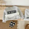 Family Matching Outfits INS 2023 Winter Kids Clothing set Boys Hoodie Set Velvet Letter Sports Suit Sweasthirt And Pants 2Pcs Training Outfit 231212