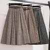 Skirts High Waist Woolen Plaid Shirring Autumn Winter Women's Print Maxi Female Fashion Casual Long Streetwear T600