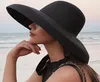 HT2303 2019 New Summer Sun Hats Ladies Solid Elegant Wide Brim Hat Memaly Round Top Panama Flappy Straw Beach Hat Women Y2004706293