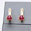 Kolczyki Dangle Classic Style Splaped 14K Rose Gold Długie kolę 585 Purple Czerwony Klejnot dla kobiet Girf