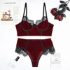 Bras Sets Ellolace Velvet bielizna Fantasy Bielizna Kobiety bezproblemowy intymny zestaw koronkowy patchwork seksowne majtki Bra Burgundii Brazylijski strój 231212