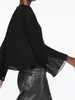 Kadın Bluzları 2023 Siyah Pileli Bluz Kadınlar Vintage Moda Uzun Kollu Yuvarlak Boyun Külkü Gündelik Basit Gömlekler Üstler Femme