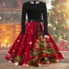 Sukienki swobodne kobiety vintage długie rękaw o szyja Boże Narodzenie 1950