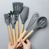 Ustensiles de cuisine 112 pièces ensemble de cuisine en silicone ustensiles de cuisine antiadhésifs pour manche en bois spatule soupe batteurs à œufs louche passoire à pâtes 231213