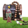 whole Yumfeel Handmade Nepal Jewelry Buddhist Mala Wood Beads Pendant Necklace Ethnic Horn Fish Long Statement Necklace For Wo5166463