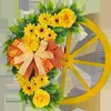 装飾的な花2024春の花輪とホイールデコレーションフロントドアウォールウィンドウフェスティバルファームハウスポーチパティオガーデン装飾16.14inch