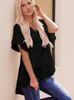 Kvinnor Bluses European and American Style V Neck Short Sleeve Chiffon Pullovers 2023 Summer Half pärlstav personlighetstopp